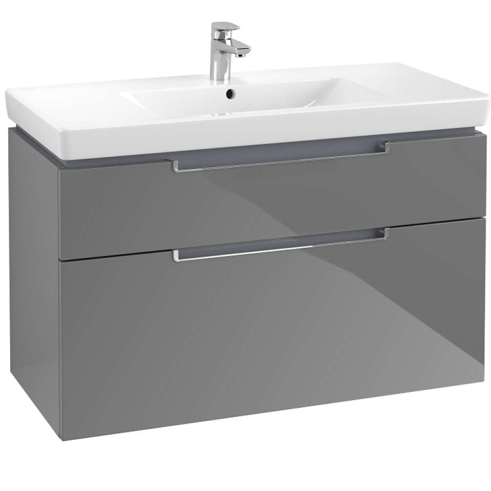 Product cut out image of Glossy Grey Villeroy and Boch Subway 2.0 Wall hung Vanity Unit and Basin